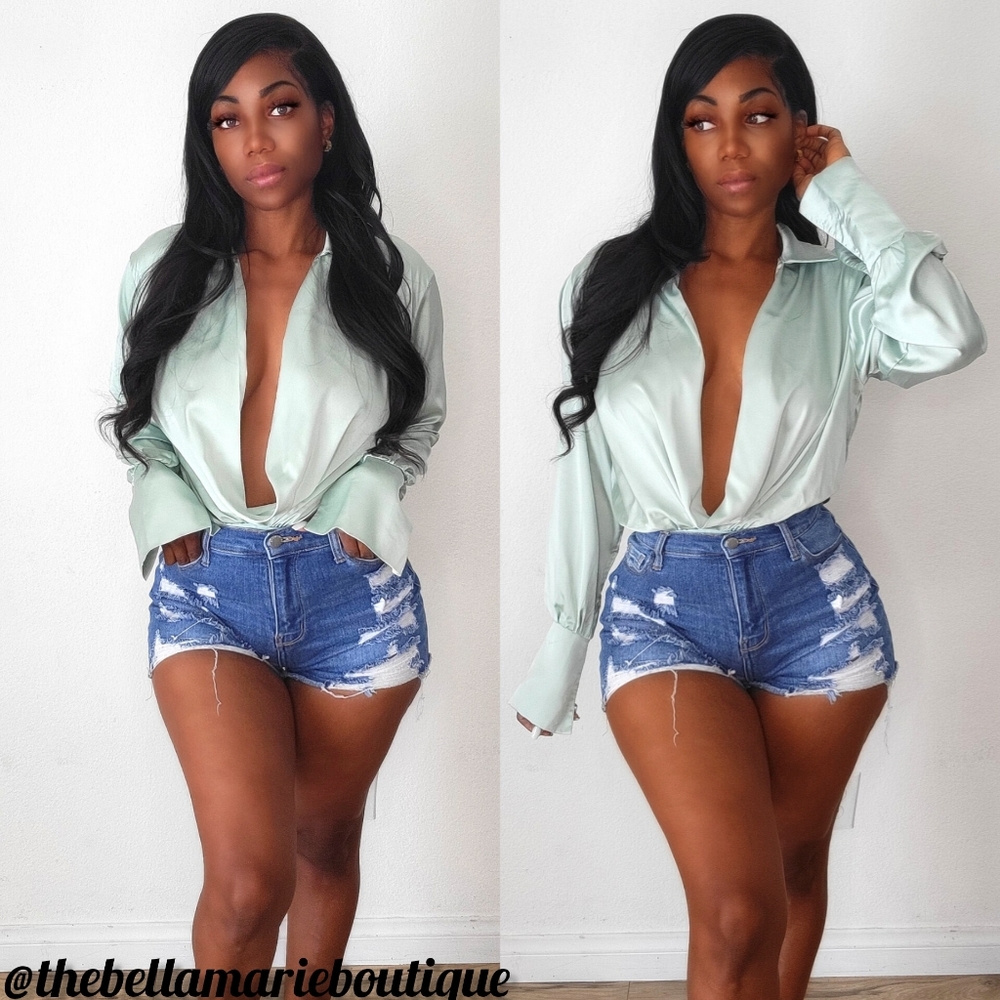 Silk feel long sleeve open front blouse.